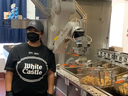 Robot server cooking food